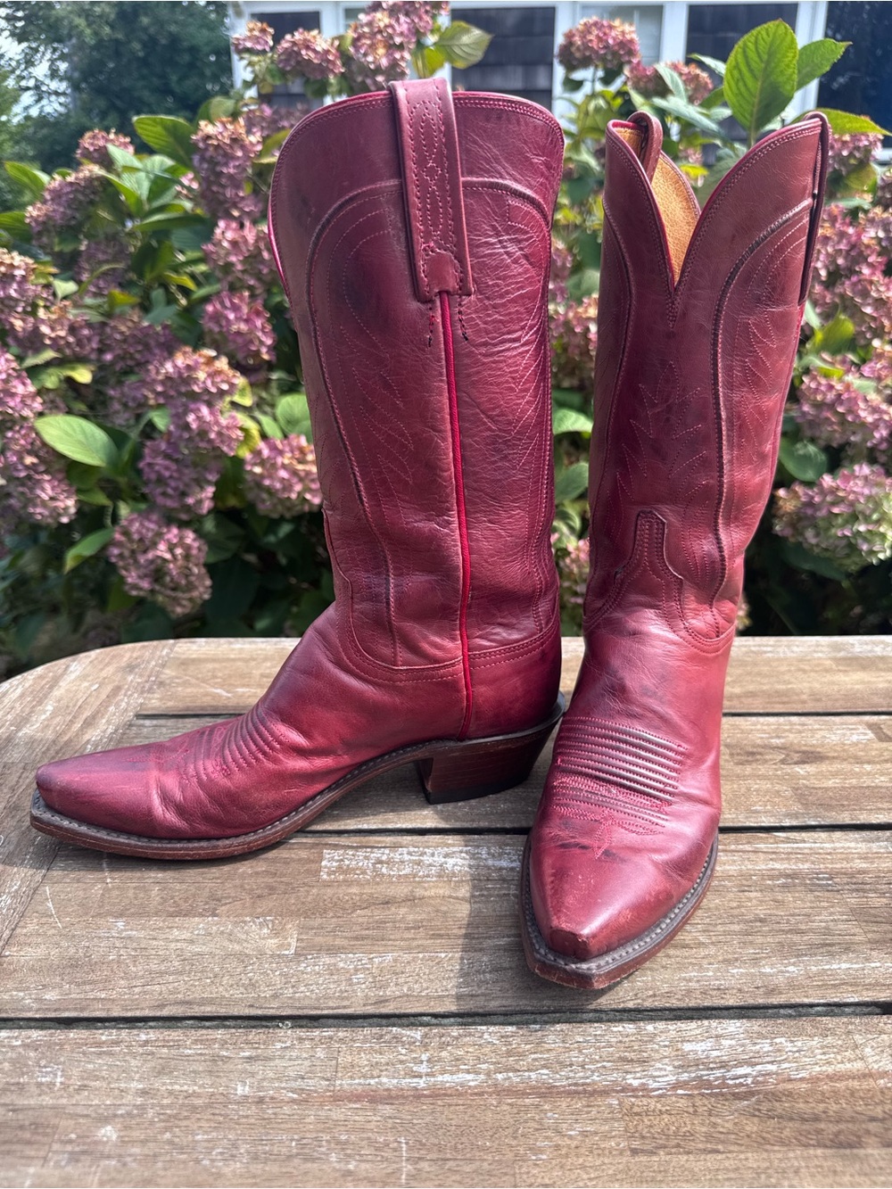 Women's Lucchese Red Leather Cowboy Boots - 8